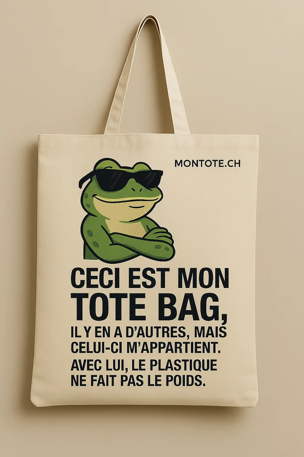 Tote bag personnalisé – mascotte grenouille Montote.ch