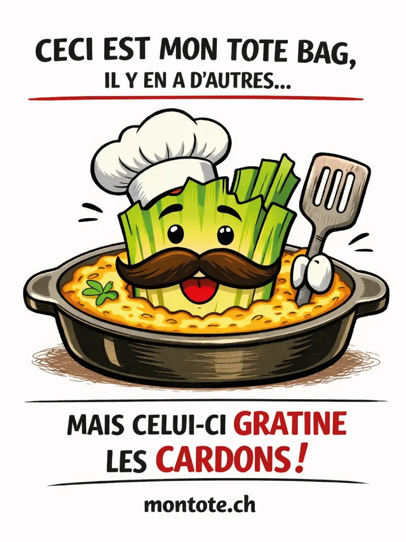 Tote bag publicitaire Genève — cardons gratinés, Carouge, Plan-les-Ouates, impression locale