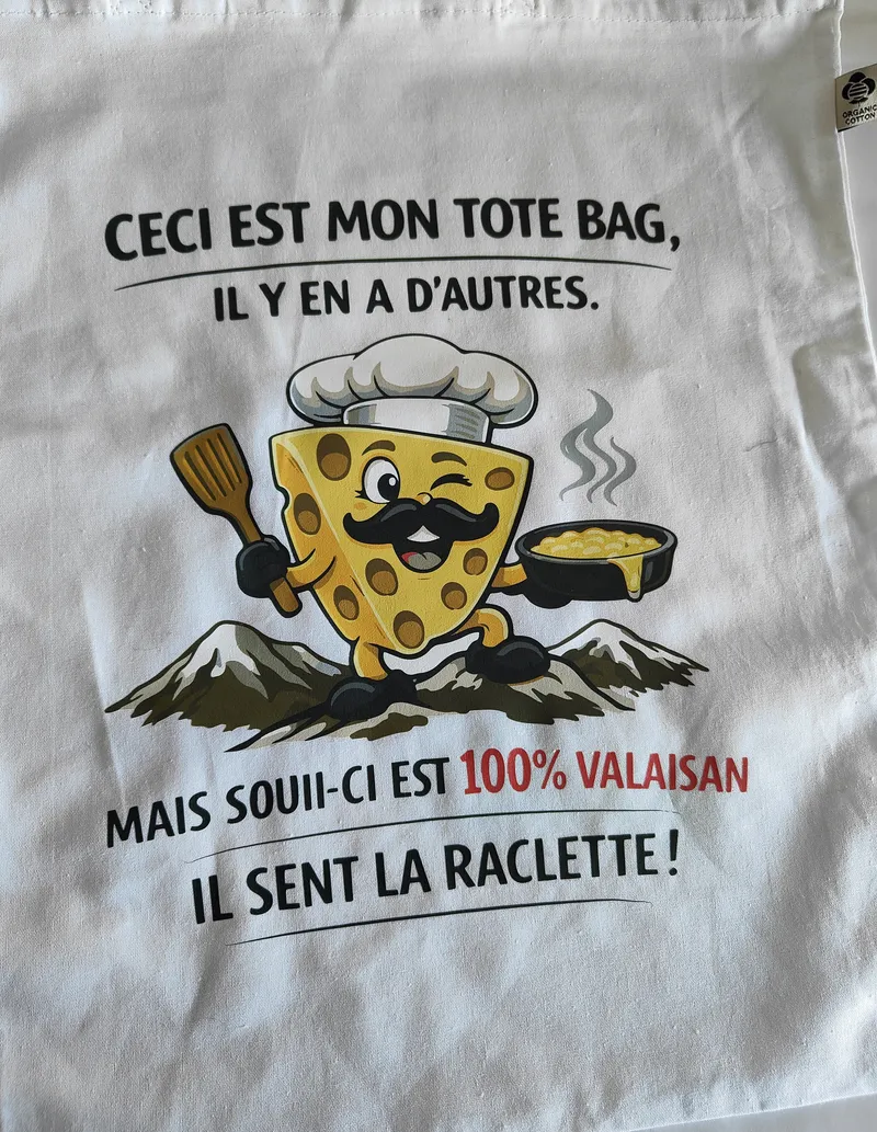 Tote bag coton sur mesure Valais — fabrication locale suisse, atelier Aigle Chablais